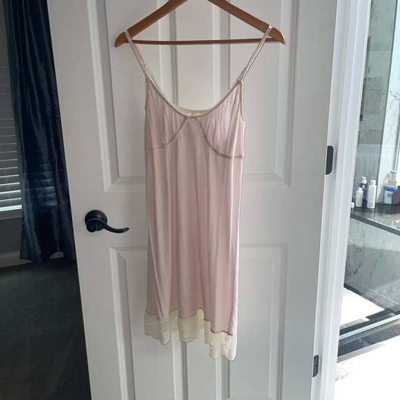 Anthropologie Eloise Light Pink Cream Lace Cotton Slip Dress Coquette Nightie Sm - Picture 2 of 6